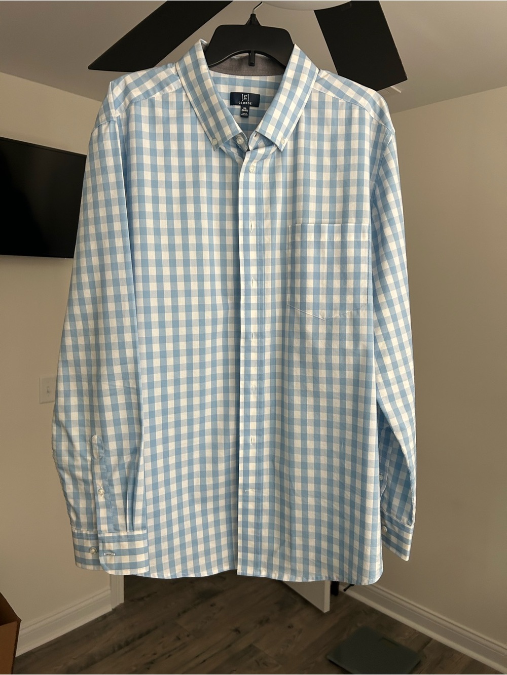 George Men’s Light Blue and White Gingham Button-Down Shirt